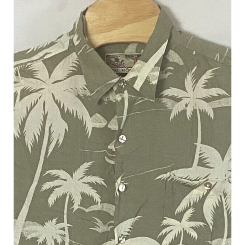 Tori Richard Mens Hawaiian Shirt XL Green Palms Made in Hawaii USA Vintage